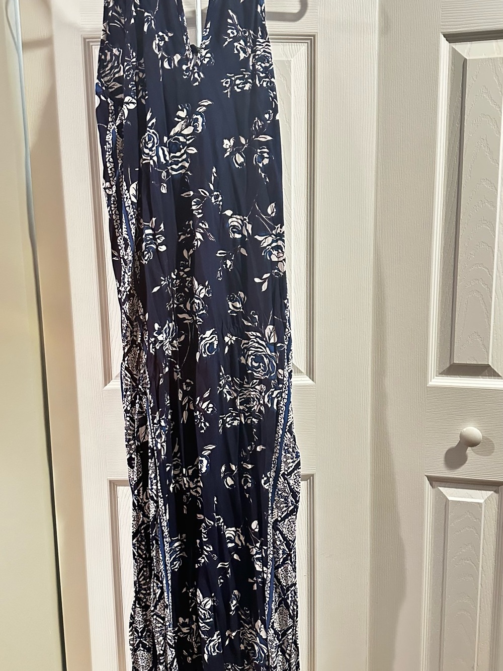 Angie Navy Blue and White Floral Maxi Dress